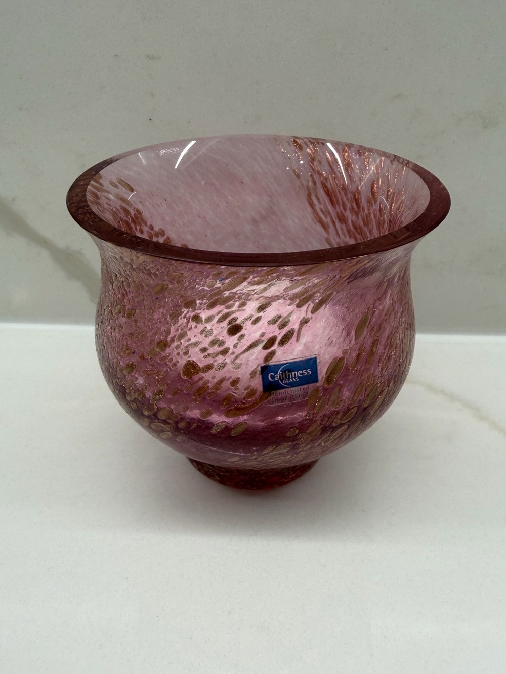 Vintage Caithness Glass Pink & Gold Speckled Votive Candle Holder Posy Bowl New
